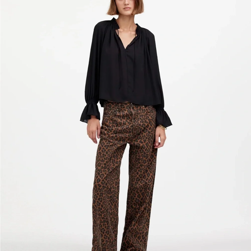 Madewell Leopard Print Wide Leg Jeans in Brown and Black